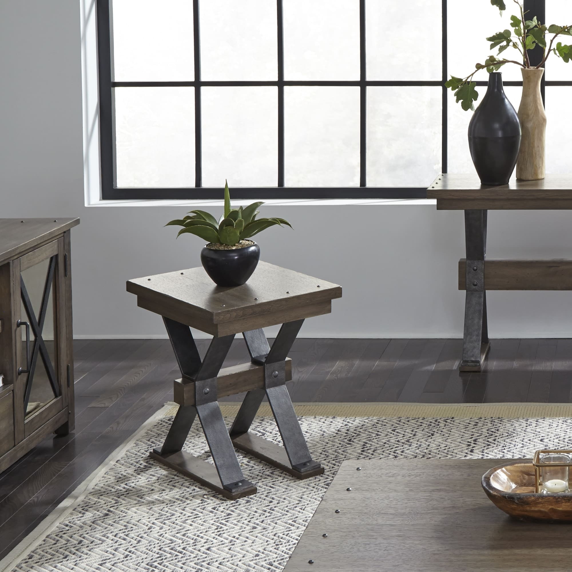 Sonoma Road Light Brown Wood and Metal Rectangular Side Table