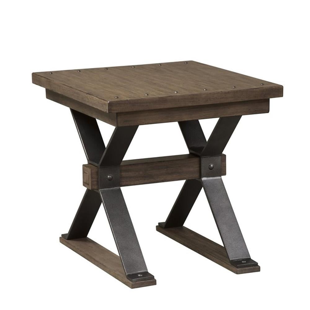 Sonoma Road Weathered Bark and Pewter Metal End Table