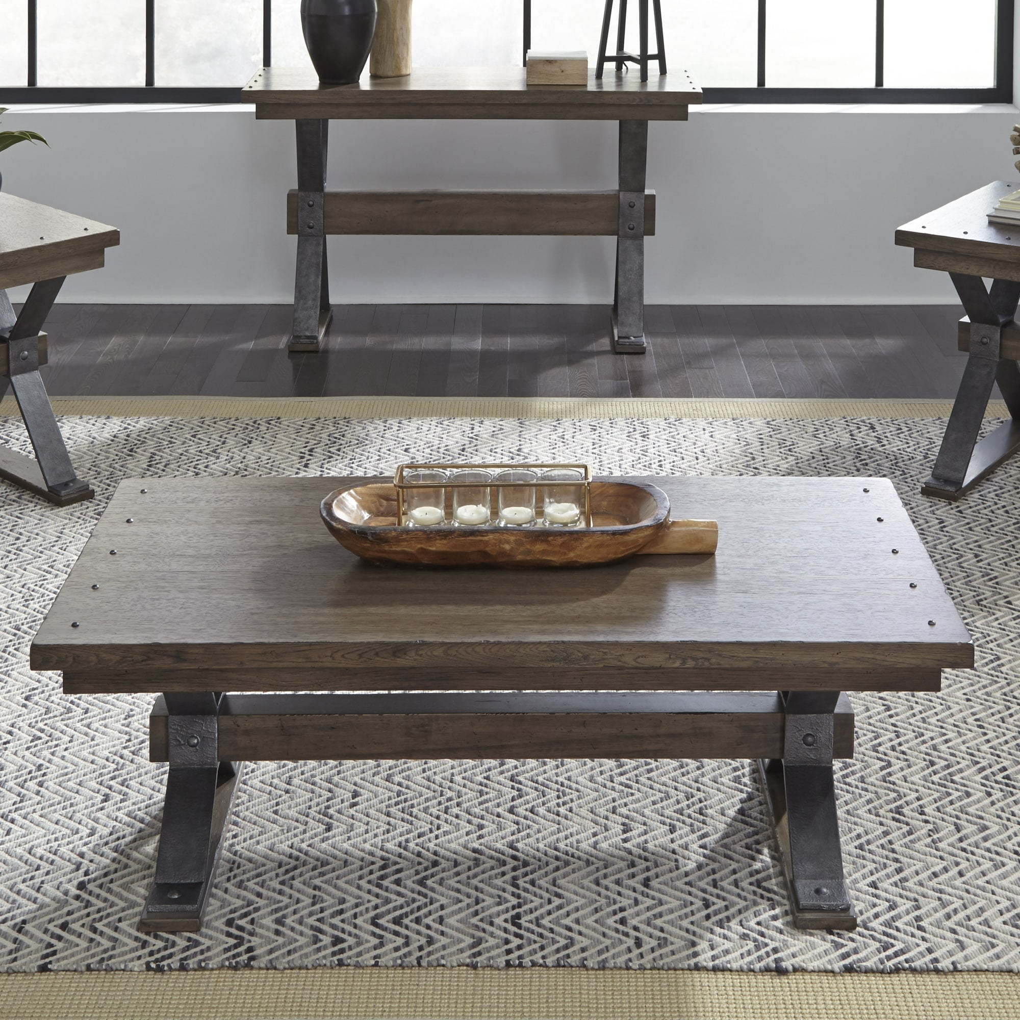 Sonoma Road Light Brown Rectangular Wood and Metal Cocktail Table