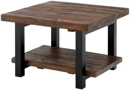 Sonoma 27" Square Coffee Table - Metal & Reclaimed Wood, Slate Gray, Industrial Rustic Style