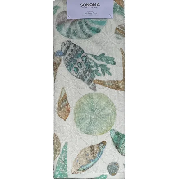 Sonoma Seashells Coastal Textured Blue White Bath Hand Towel 100% Cotton