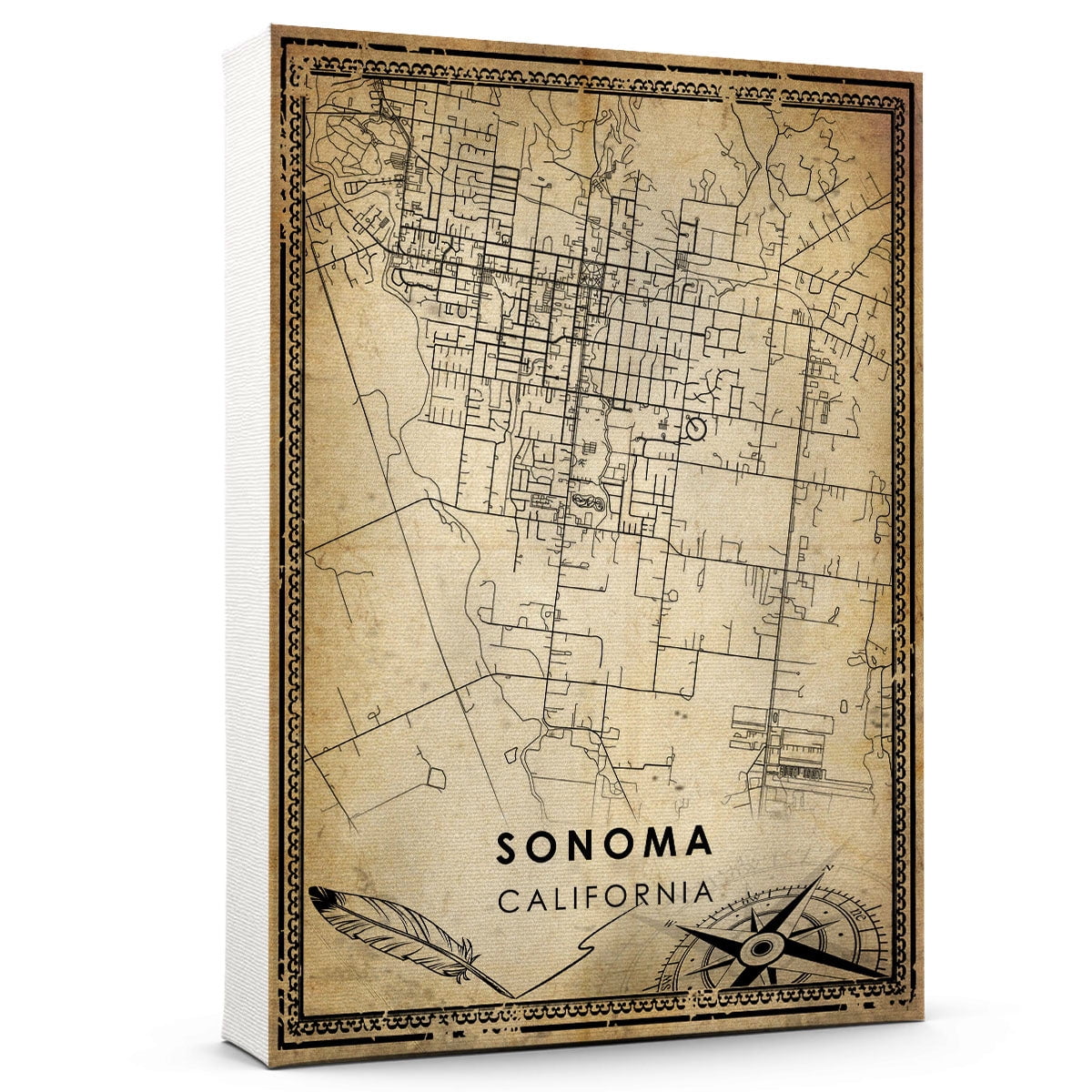 Sonoma Vintage Map Prints Canvas, California Map Art Canvas, Canvas