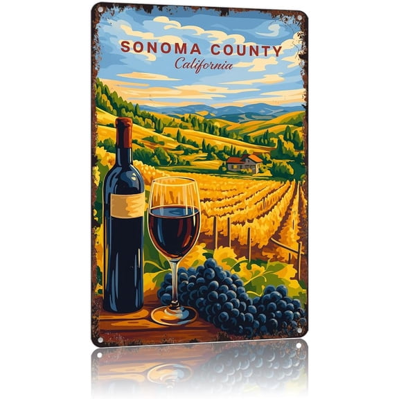 Sonoma Winery Scene Poster Rustic Vineyard Wine Wall California 8x1643 Inch Vintage Aluminum Metal Tin Signs-For Living Room Kitchen Patio Porch Backyard Home Decor Wall Decor