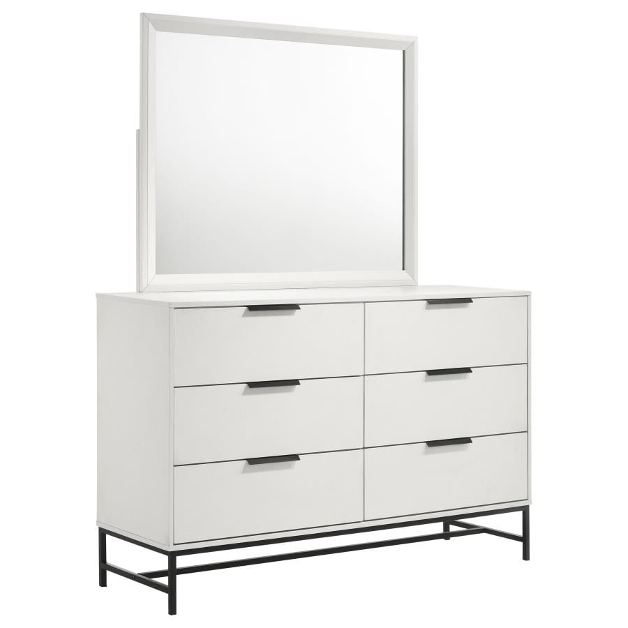 Sonora White 6-Drawer Dresser with Mirror and Black Hardware