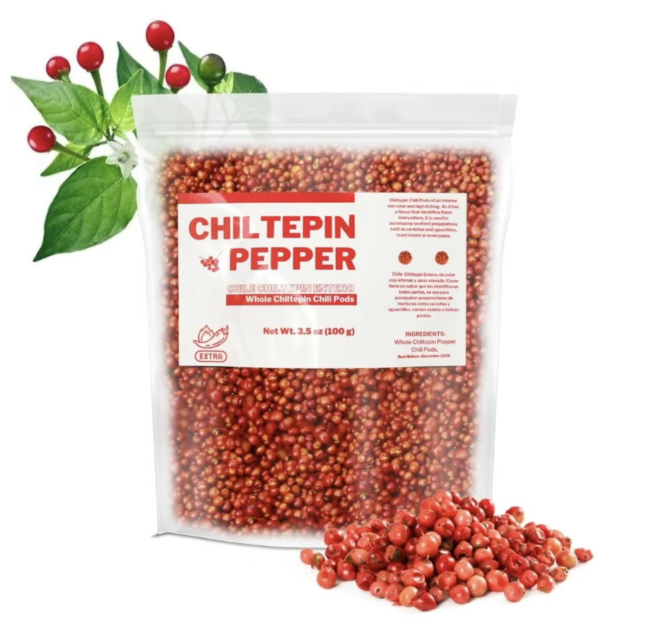 Sonora Chilo - (Chile Chiltepin Silvestre) Dried Chiltepin Pepper Whole Tepin Pepper Chili Pods, Very Hot! Extra Spicy, IMPORTED FROM MEXICO 3.5oz