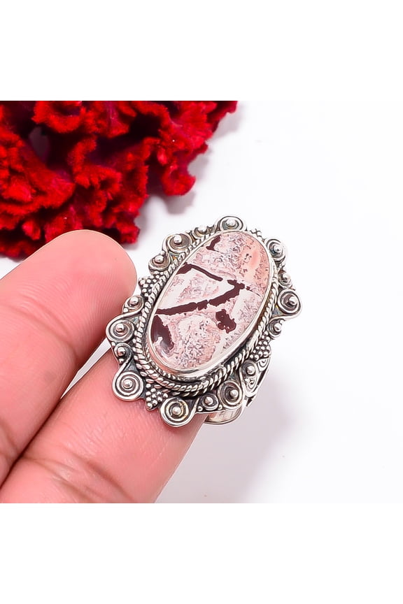 Sonoran Dendritic Jasper - Mexico Fine Art Oxidised 925 Sterling Silver Ring S.9 R102415, Christmas Gift