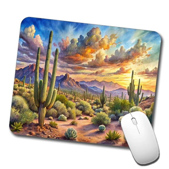 Sonoran Desert National Monument Arizona Watercolor Style Mouse Pad Low Profile Gaming Mat