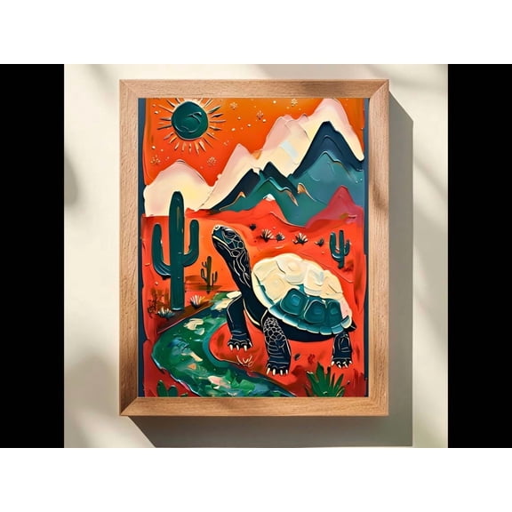 Sonoran Desert Tortoise Earth Tone Boho Southwest Wall Art, Unframed Paper Poster 8x10in
