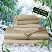 Sonoro Kate 100% Organic Cooling Bamboo Sheets, King Sheet Set 6-Piece with 16" Deep Pocket, Silky Smooth Luxury Bed Sheets, Beige