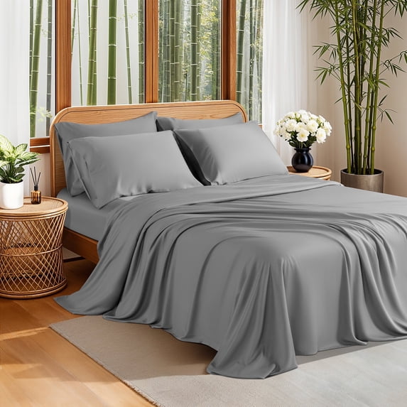 Sonoro Kate 100% Organic Luxurious Bamboo Sheets, King Sheet Set 6-Piece with 16" Deep Pocket, Silky Smooth Luxury Bed Sheets, Gray