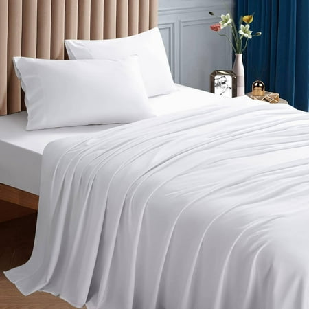 Sonoro Kate 1000 Thread Count 100% Egyptian Cotton Bed Sheet Set, Deep Pocket 4-Piece Cotton Sheet, Queen, White