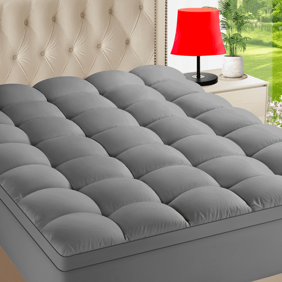 Sonoro Kate 2 Inch Mattress Topper with 21" Deep Pocket, Down Alternative Overfilled Mattress Pad (Queen, Gray)