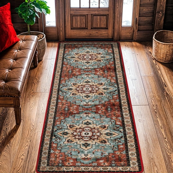 Sonoro Kate 2x10 Area Rugs for Living Room Bedroom, Non Slip Boho Machine Washable Indoor Floor Carpet, Red