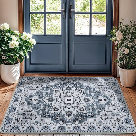 Sonoro Kate 2x3 Area Rugs for Living Room Bedroom, Non Slip Boho Machine Washable Indoor Floor Carpet, Blue-Gray