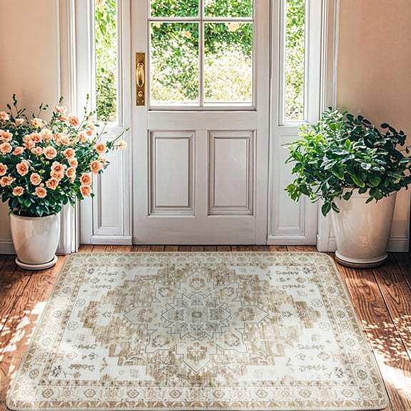 Sonoro Kate 2x3 Area Rugs for Living Room Bedroom, Non Slip Boho Machine Washable Indoor Floor Carpet, Cream