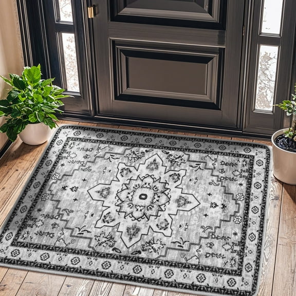 Sonoro Kate 2x3 Area Rugs for Living Room Bedroom, Non Slip Boho Machine Washable Indoor Floor Carpet, Gray