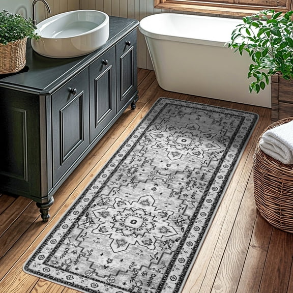 Sonoro Kate 2x6 Area Rugs for Living Room Bedroom, Non Slip Boho Machine Washable Indoor Floor Carpet, Gray