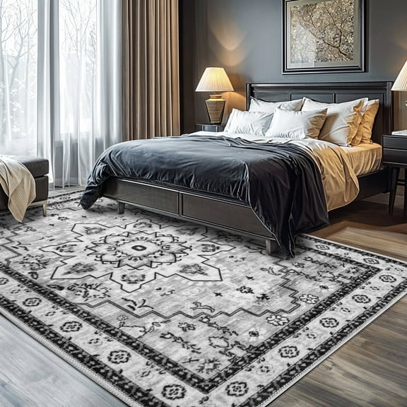 Sonoro Kate 4x6 Area Rugs for Living Room Bedroom, Non Slip Boho Machine Washable Indoor Floor Carpet, Gray