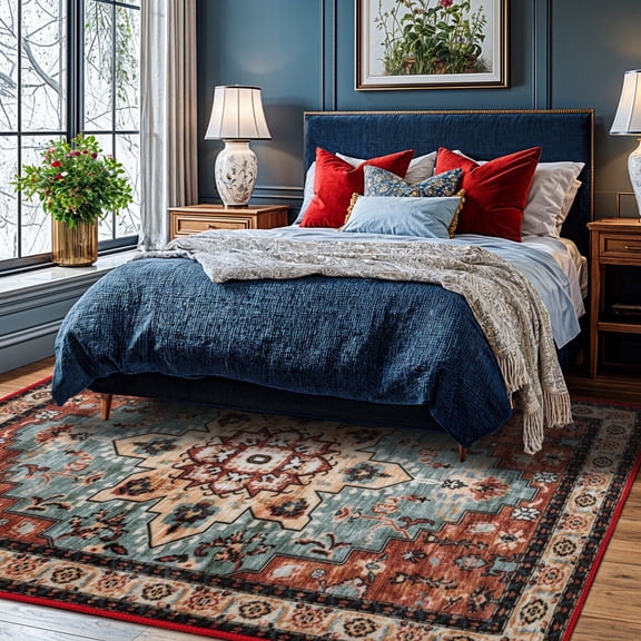Sonoro Kate 4x6 Area Rugs for Living Room Bedroom, Non Slip Boho Machine Washable Indoor Floor Carpet, Red