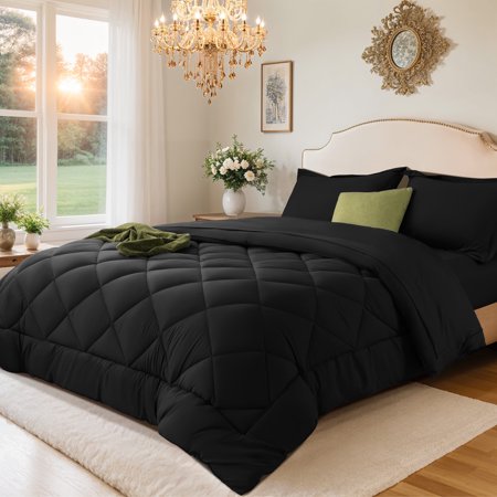 Sonoro Kate 5 Pieces Twin Comforter Set, Bed in a Bag for All Seasons, Soft Bedding Set with Comforter, 1 Flat Sheet, 1 Fitted Sheet, 1 Pillowcases, 1 Pillow Shams, Dark Gray