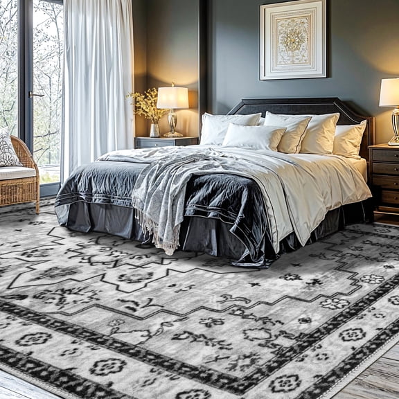 Sonoro Kate 6x9 Area Rugs for Living Room Bedroom, Non Slip Boho Machine Washable Indoor Floor Carpet, Gray