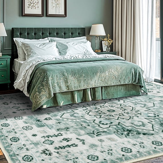 Sonoro Kate 6x9 Area Rugs for Living Room Bedroom, Non Slip Boho Machine Washable Indoor Floor Carpet, Green