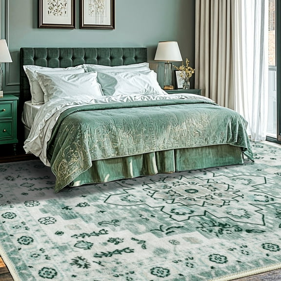 Sonoro Kate 6x9 Area Rugs for Living Room Bedroom, Non Slip Boho Machine Washable Indoor Floor Carpet, Green