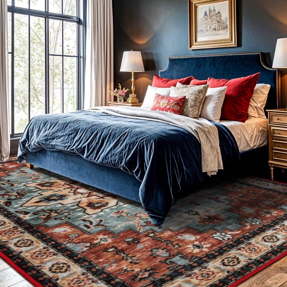 Sonoro Kate 6x9 Area Rugs for Living Room Bedroom, Non Slip Boho Machine Washable Indoor Floor Carpet, Red