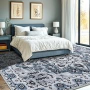 Sonoro Kate 8x10 Area Rugs for Living Room Bedroom, Non Slip Boho Machine Washable Indoor Floor Carpet, Blue-Gray