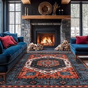 Sonoro Kate 8x10 Area Rugs for Living Room Bedroom, Non Slip Boho Machine Washable Indoor Floor Carpet, Red-Blue