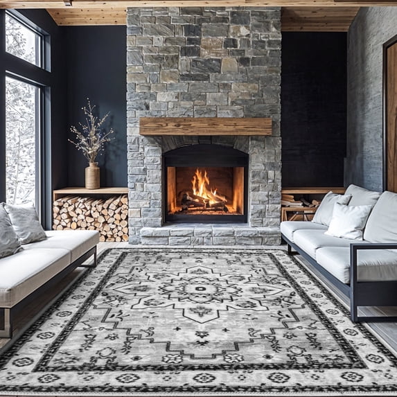 Sonoro Kate 9x12 Area Rugs for Living Room Bedroom, Non Slip Boho Machine Washable Indoor Floor Carpet, Gray