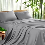 Sonoro Kate Luxury Cooling Bamboo Bed Sheet Set - Deep Pockets - 3 Piece, Twin, Gray