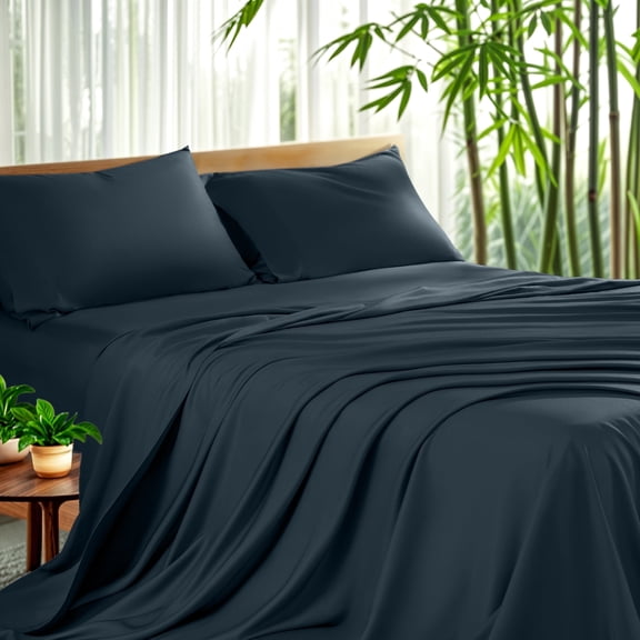 Sonoro Kate Luxury Cooling Bamboo Bed Sheet Set - Deep Pockets - 3 Piece, Twin, Navy Blue