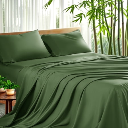 Sonoro Kate Luxury Cooling Bamboo Bed Sheet Set - Deep Pockets - 3 Piece, Twin, Olive Green