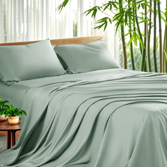Sonoro Kate Luxury Cooling Bamboo Bed Sheet Set - Deep Pockets - 3 Piece, Twin XL, Spa Blue