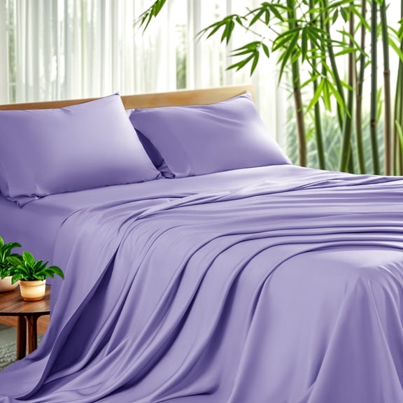 Sonoro Kate Luxury Bamboo Bed Sheet Set - Deep Pockets - 4 Piece, Full, Lavender