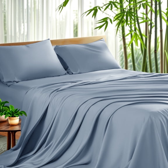 Sonoro Kate Luxury Bamboo Bed Sheet Set - Deep Pockets - 4 Piece, Full, Sky Blue