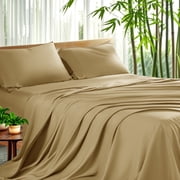 Sonoro Kate Luxury Cooling Bamboo Bed Sheet Set - Deep Pockets - 4 Piece, Full, Taupe