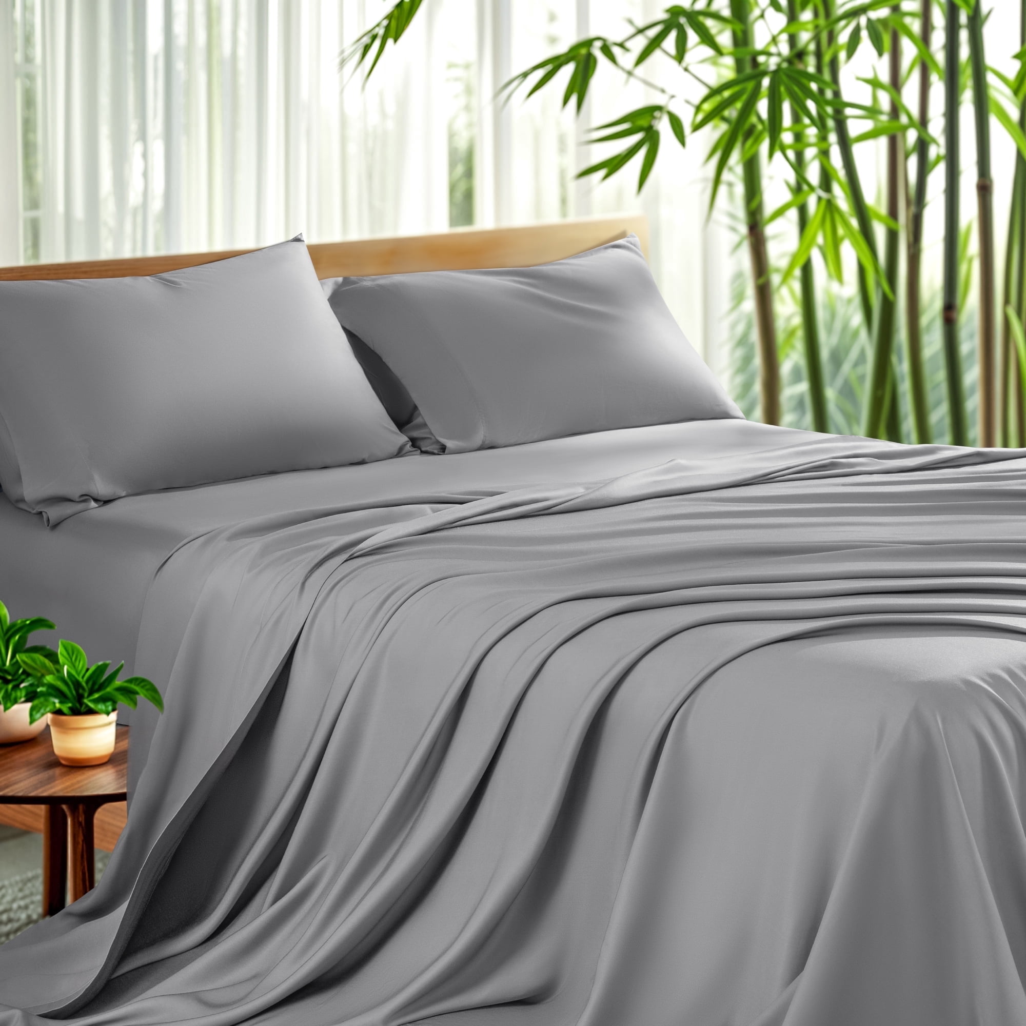 Sonoro Kate Luxury Bamboo Bed Sheet Set - Deep Pockets - 4 Piece, Queen, Gray - Walmart.com