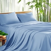 Sonoro Kate Luxury Cooling Bamboo Bed Sheet Set - Deep Pockets - 4 Piece, Queen, Lake Blue