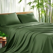 Sonoro Kate Luxury Breathable Bamboo Bed Sheet Set - Deep Pockets - 4 Piece, Queen, Olive Green