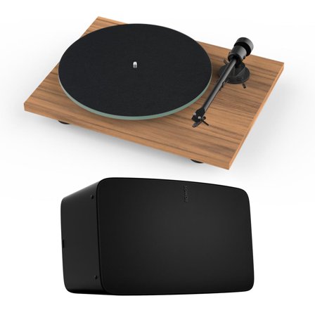 Sonos Five Wireless Speaker and T1 Evo Phono Turntable (Black/Walnut)