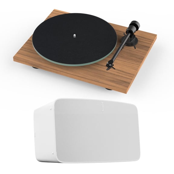 Sonos Five Wireless Speaker and T1 Evo Phono Turntable (White/Walnut)