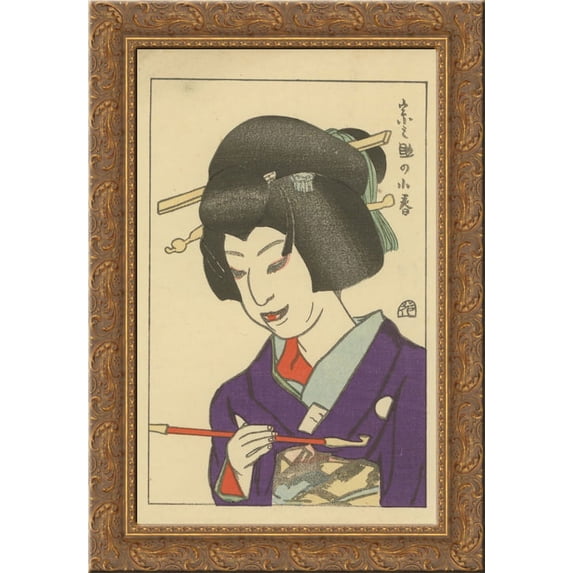 Sonosuke in the role of Koharu 24x16 Gold Ornate Wood Framed Canvas Art by Yamamura Toyonari