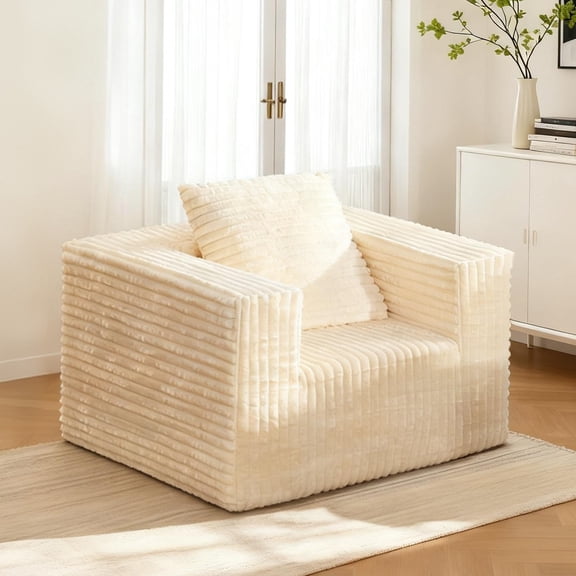 Sonovafurn 30.3" Corduroy Kids Boneless Couch, Couch in a Box No Assembly, Mini Cloud Sofa with Memory Foam & Pocket Springs, Kids Chair for Bedroom Playroom, Beige