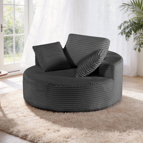 Sonovafurn 55" Oversized Round Chaise Lounge Chair Indoor, Corduroy Upholstered Cloud Sofa for Living Room Bedroom Apartment, No Assembly Required