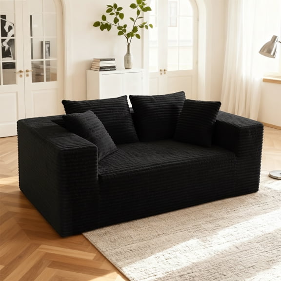 Sonovafurn 66.1" Corduroy Boneless Couch, Couch in a Box No Assembly, Cloud Sofa with Memory Foam & Pocket Springs, 2 Seat Loveseat for Living Room, Black