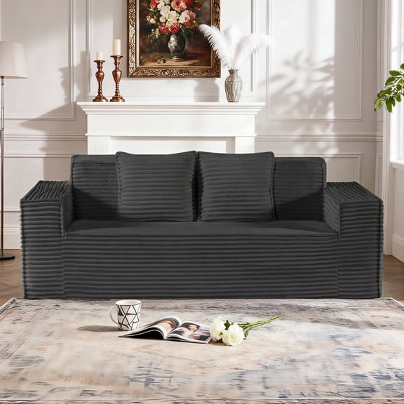 Sonovafurn 76.4" Corduroy Loveseat Sofa, Deep Seat Cloud Couch, Memory Foam Sofa-in-a-Box, No Assembly Modern Loveseat for Living Room Bedroom Apartment Office, Gray