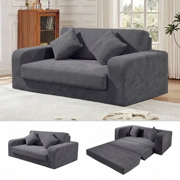 Sonovafurn Convertible Loveseat Sleeper Sofa Bed, 75" Wide Pull Out Folding Couch with Memory Foam, No Assembly, Deep Seat Sofa for Apartment Living Room, Gray
