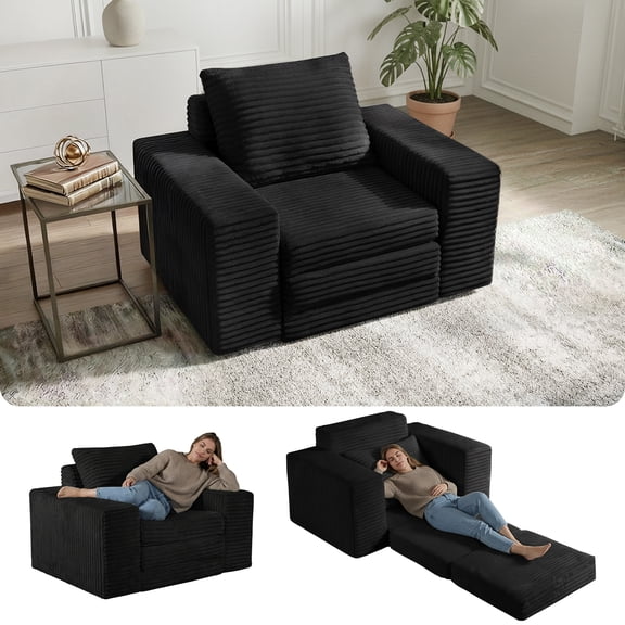 Sonovafurn Convertible Sleeper Sofa Bed, Pull Out Boneless Couch with Memory Foam, No Assembly, Folding Sofa for Small Spaces Living Room Bedroom Guest Room, Black